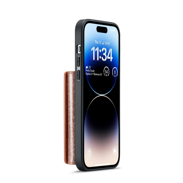 For iPhone 14 Pro DG.MING M3 Series Glitter Powder Card Bag Leather Case(Rose Gold) - HoMEdemic™ 