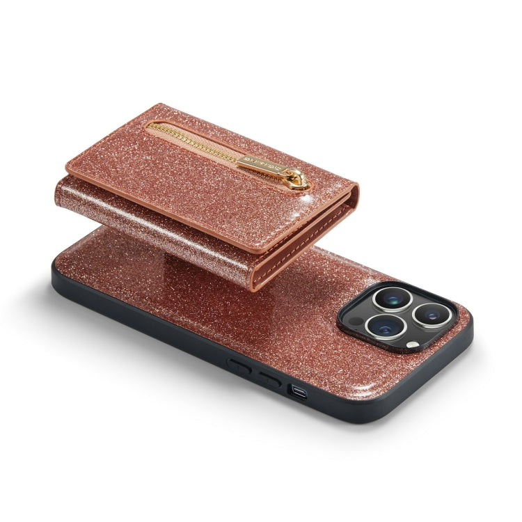 For iPhone 14 Pro DG.MING M3 Series Glitter Powder Card Bag Leather Case(Rose Gold) - HoMEdemic™ 