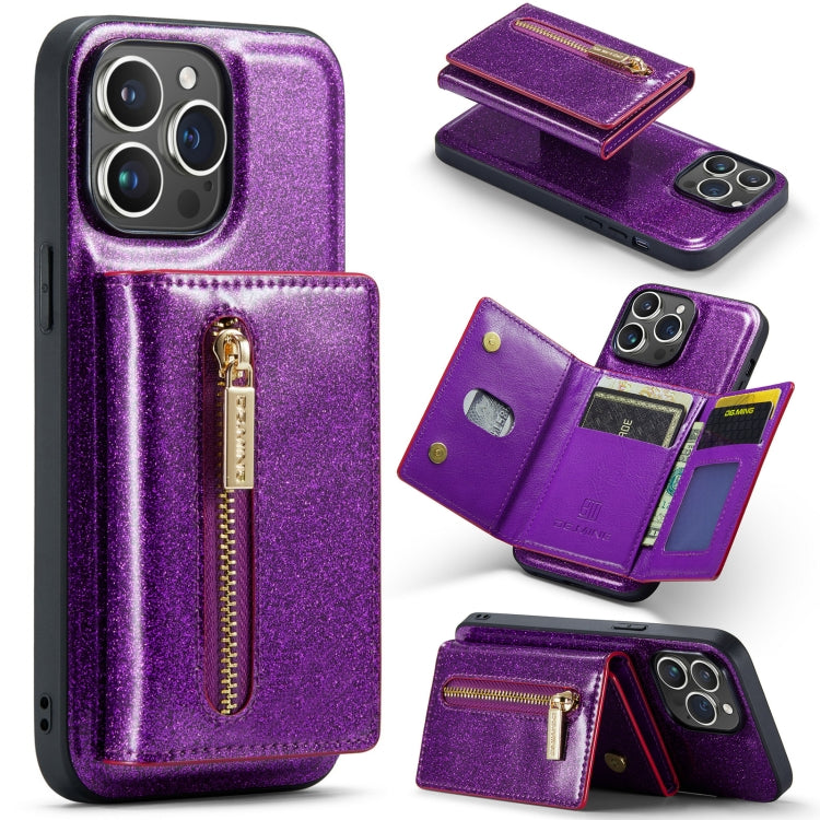 For iPhone 14 Pro DG.MING M3 Series Glitter Powder Card Bag Leather Case(Dark Purple) - HoMEdemic™ 