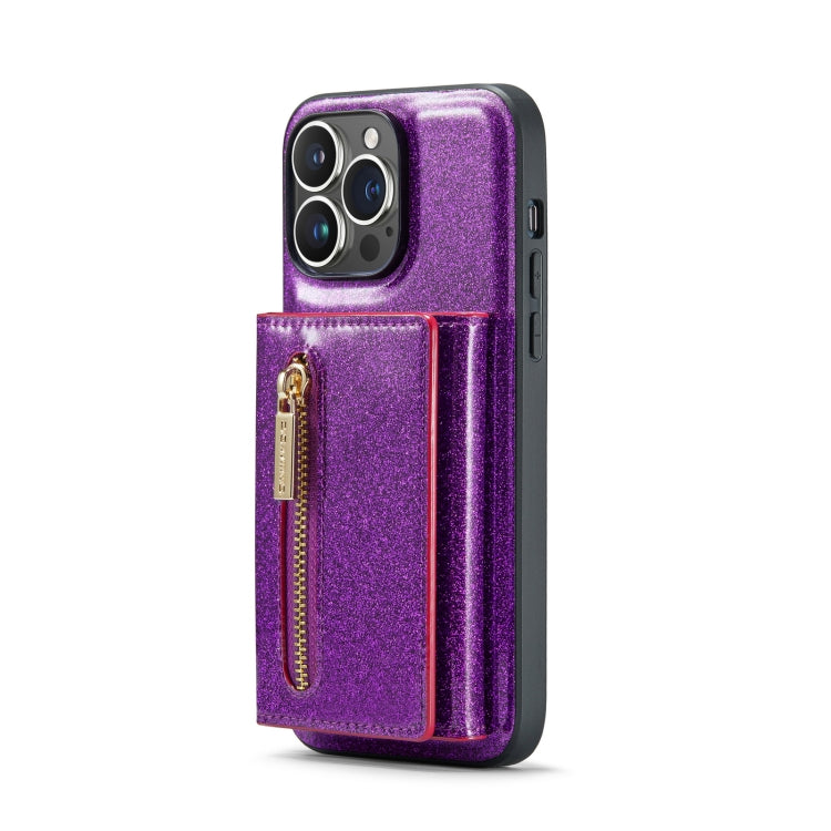 For iPhone 14 Pro DG.MING M3 Series Glitter Powder Card Bag Leather Case(Dark Purple) - HoMEdemic™ 
