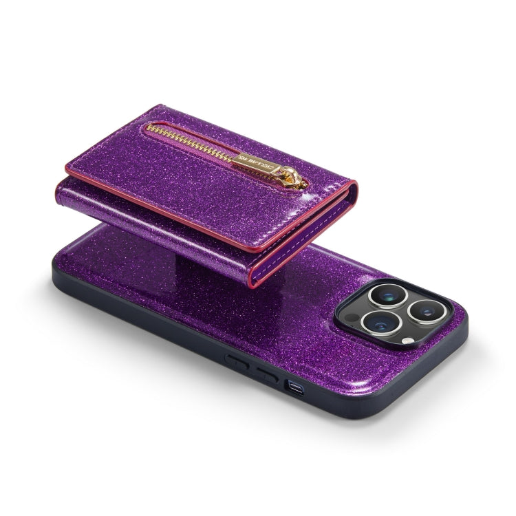 For iPhone 14 Pro DG.MING M3 Series Glitter Powder Card Bag Leather Case(Dark Purple) - HoMEdemic™ 