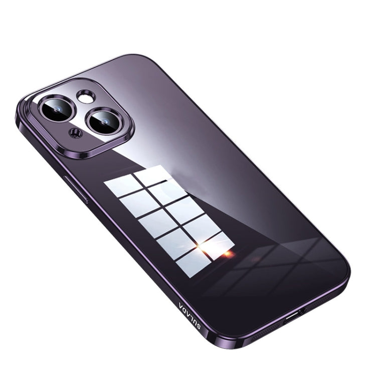 For iPhone 14 SULADA Shine Through Series Plating TPU Transparent Phone Protective Case(Dark Purple) - HoMEdemic™ 