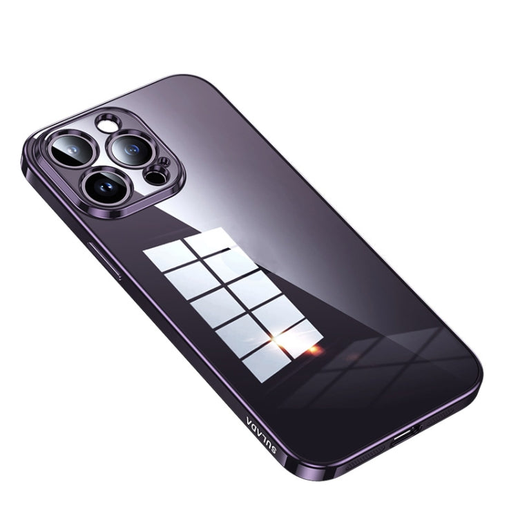 For iPhone 14 Pro SULADA Shine Through Series Plating TPU Transparent Phone Protective Case(Dark Purple) - HoMEdemic™ 
