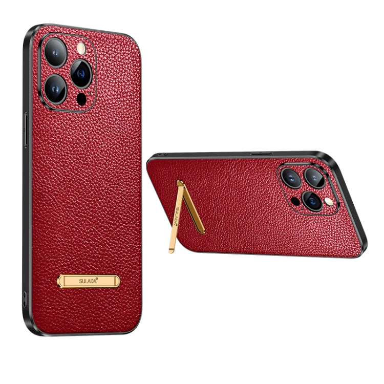 For iPhone 14 SULADA Invisible Bracket Leather Back Cover Phone Case(Red) - HoMEdemic™ 