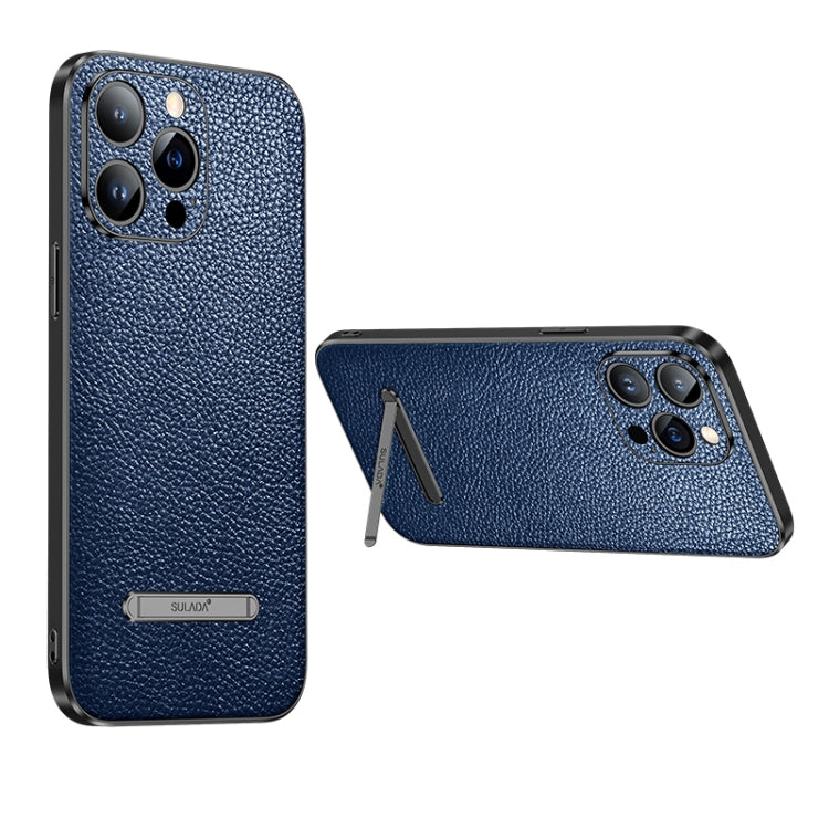For iPhone 14 SULADA Invisible Bracket Leather Back Cover Phone Case(Blue) - HoMEdemic™ 