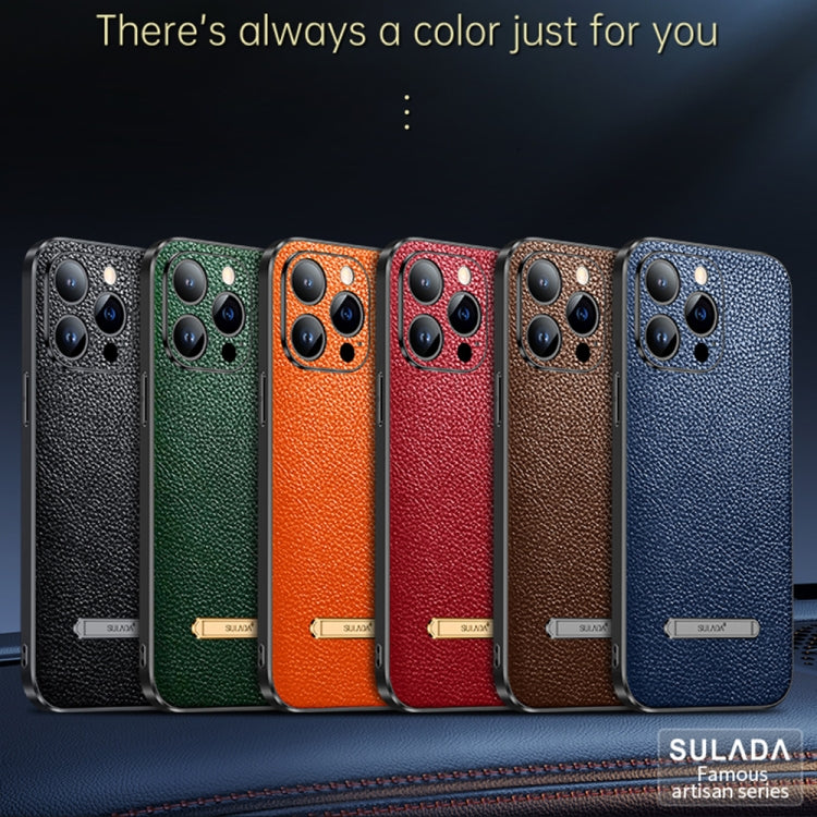 For iPhone 14 SULADA Invisible Bracket Leather Back Cover Phone Case(Blue) - HoMEdemic™ 