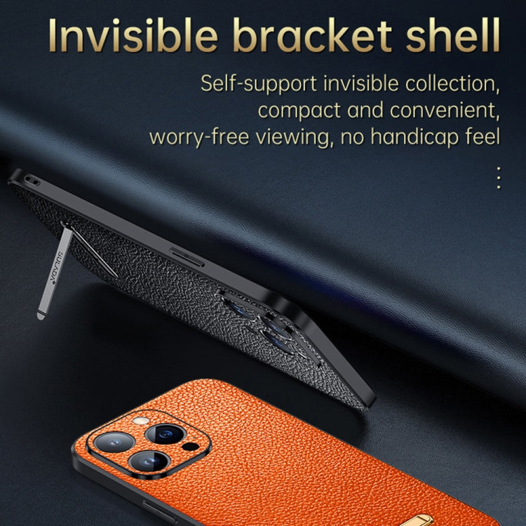 For iPhone 14 SULADA Invisible Bracket Leather Back Cover Phone Case(Blue) - HoMEdemic™ 