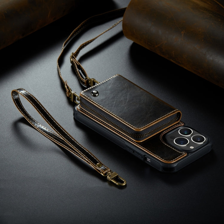 For iPhone 14 JEEHOOD C22 Series Zipper Wallet Phone Case with Long and Short Lanyard(Coffee) - HoMEdemic™ 