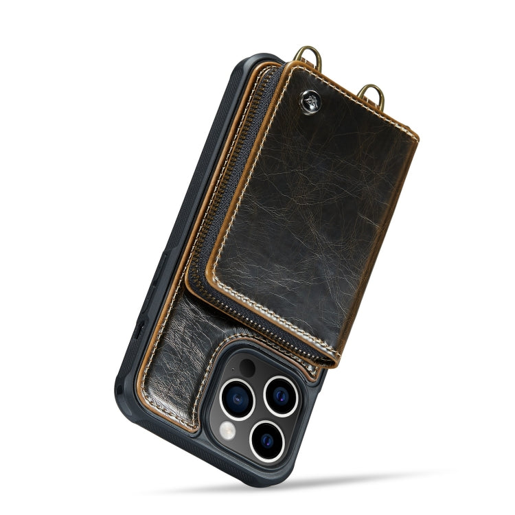 For iPhone 14 JEEHOOD C22 Series Zipper Wallet Phone Case with Long and Short Lanyard(Coffee) - HoMEdemic™ 