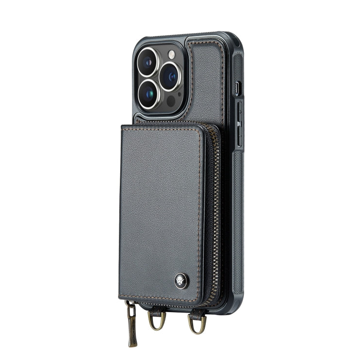 For iPhone 14 Plus JEEHOOD C22 Series Zipper Wallet Phone Case with Long and Short Lanyard(Black) - HoMEdemic™ 