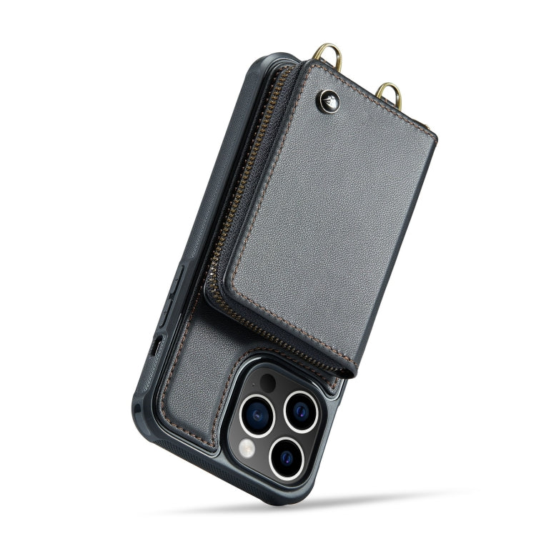 For iPhone 14 Pro JEEHOOD C22 Series Zipper Wallet Phone Case with Long and Short Lanyard(Black) - HoMEdemic™ 