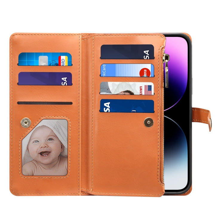 For iPhone 14 Pro Max ESEBLE Star Series Lanyard Zipper Wallet RFID Leather Case(Brown) - HoMEdemic™ 
