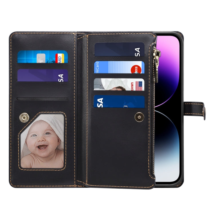 For iPhone 14 Pro Max ESEBLE Star Series Lanyard Zipper Wallet RFID Leather Case(Black) - HoMEdemic™ 