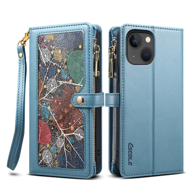 For iPhone 14 ESEBLE Star Series Lanyard Zipper Wallet RFID Leather Case(Blue) - HoMEdemic™ 