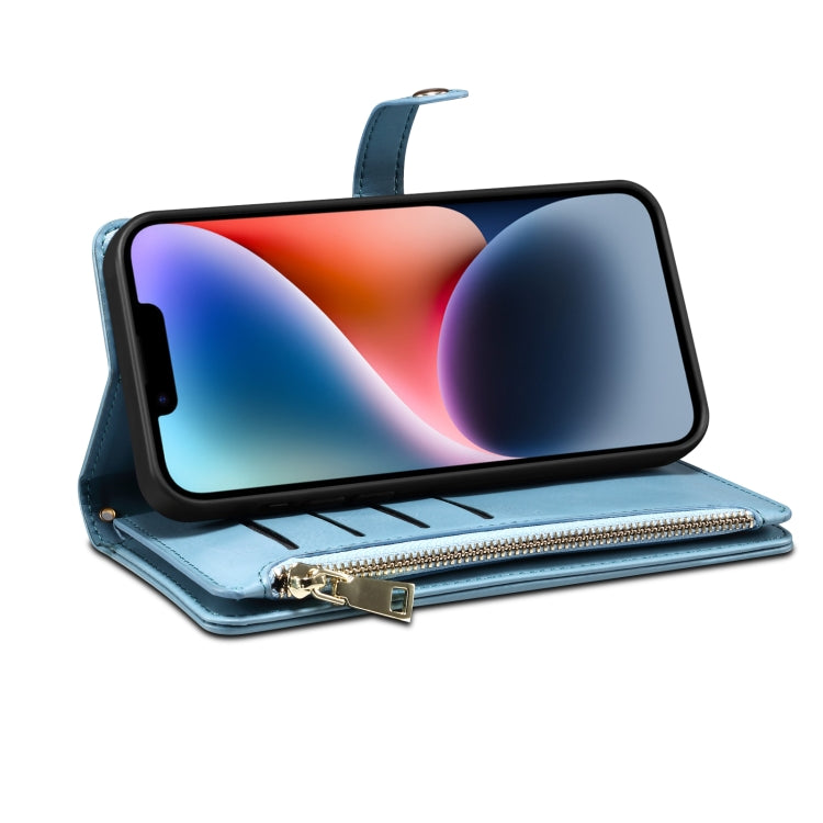 For iPhone 14 ESEBLE Star Series Lanyard Zipper Wallet RFID Leather Case(Blue) - HoMEdemic™ 