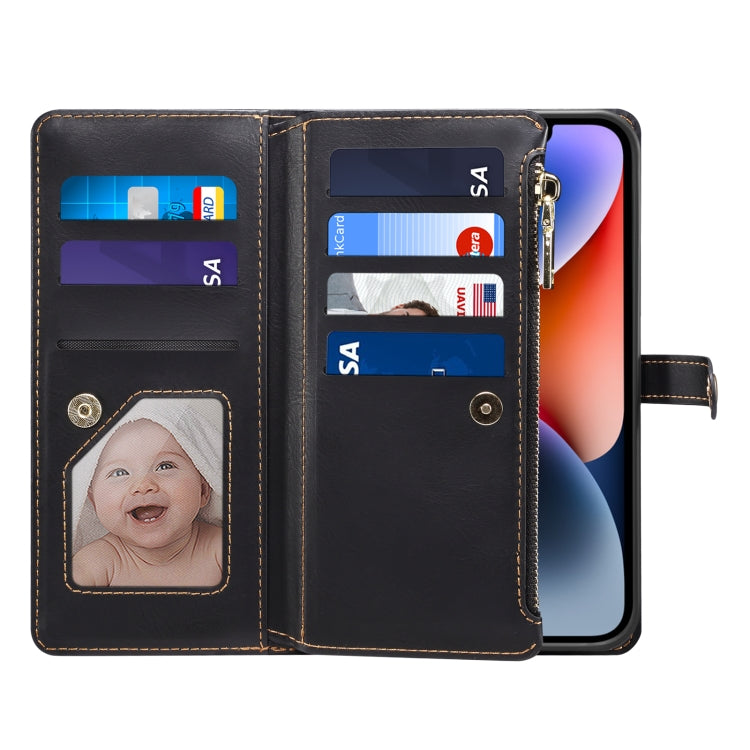 For iPhone 14 ESEBLE Star Series Lanyard Zipper Wallet RFID Leather Case(Black) - HoMEdemic™ 