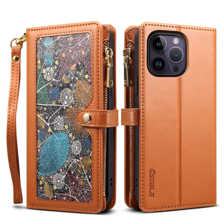 For iPhone 13 Pro ESEBLE Star Series Lanyard Zipper Wallet RFID Leather Case(Brown) - HoMEdemic™ 