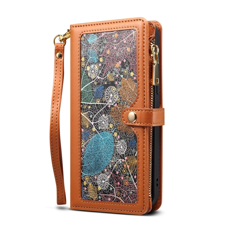 For iPhone 13 Pro ESEBLE Star Series Lanyard Zipper Wallet RFID Leather Case(Brown) - HoMEdemic™ 