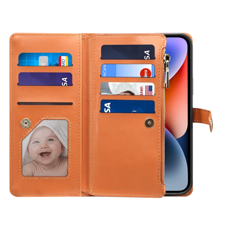 For iPhone 13 Pro ESEBLE Star Series Lanyard Zipper Wallet RFID Leather Case(Brown) - HoMEdemic™ 