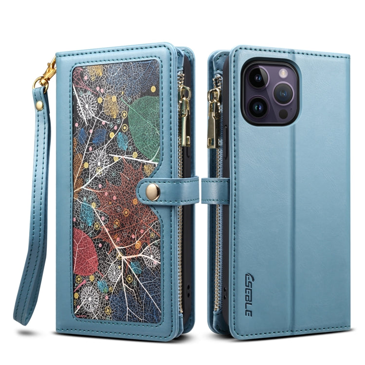 For iPhone 12 Pro ESEBLE Star Series Lanyard Zipper Wallet RFID Leather Case(Blue) - HoMEdemic™ 