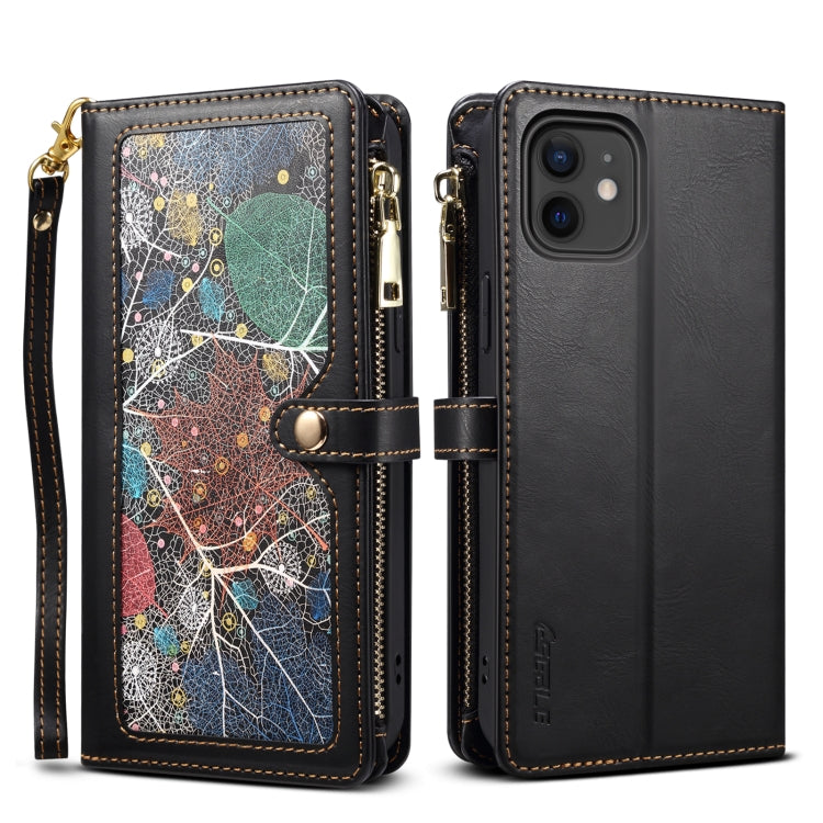 For iPhone 11 ESEBLE Star Series Lanyard Zipper Wallet RFID Leather Case(Black) - HoMEdemic™ 