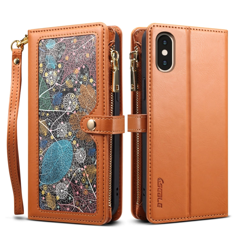 For iPhone XS / X ESEBLE Star Series Lanyard Zipper Wallet RFID Leather Case(Brown) - HoMEdemic™ 