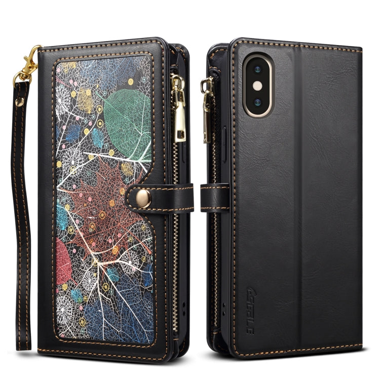 For iPhone XS / X ESEBLE Star Series Lanyard Zipper Wallet RFID Leather Case(Black) - HoMEdemic™ 