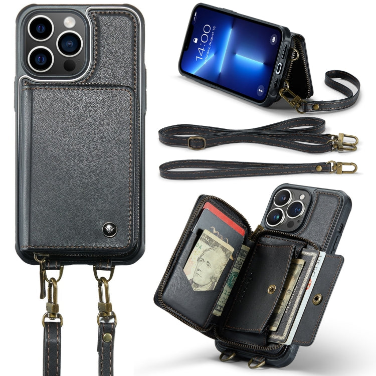 For iPhone 13 Pro JEEHOOD C22 Series Zipper Wallet Leather Phone Case with Dual Lanyard(Black) - HoMEdemic™ 