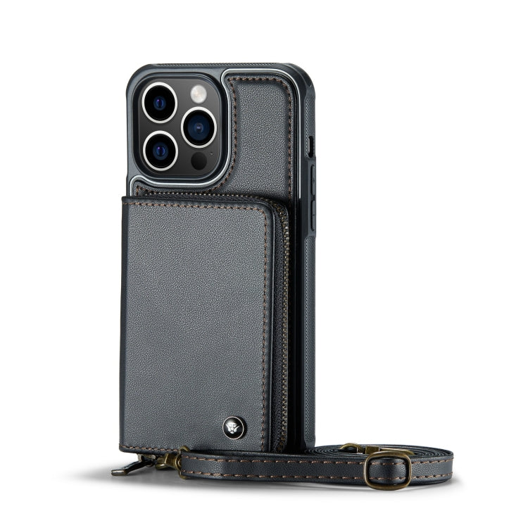 For iPhone 13 Pro JEEHOOD C22 Series Zipper Wallet Leather Phone Case with Dual Lanyard(Black) - HoMEdemic™ 