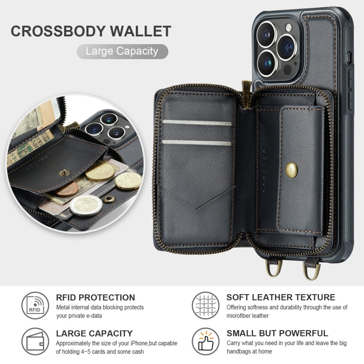 For iPhone 13 Pro JEEHOOD C22 Series Zipper Wallet Leather Phone Case with Dual Lanyard(Black) - HoMEdemic™ 
