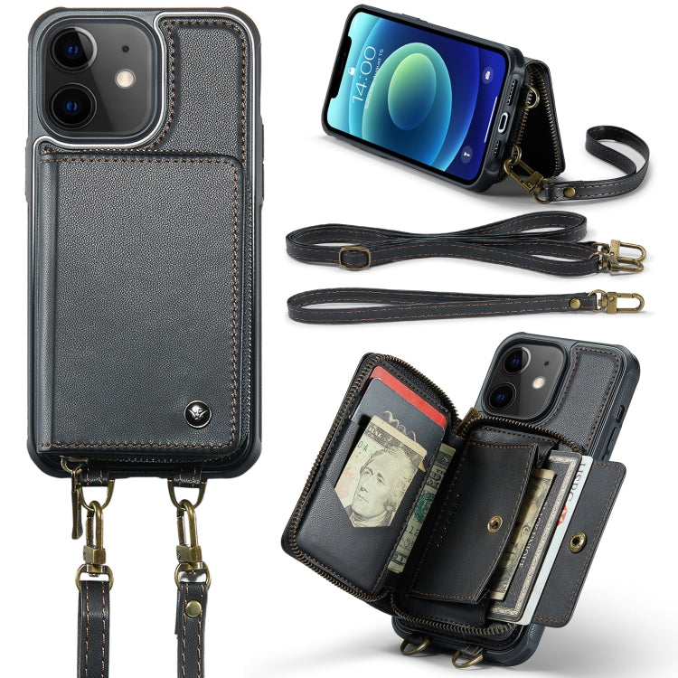 For iPhone 12 JEEHOOD C22 Series Zipper Wallet Leather Phone Case with Dual Lanyard(Black) - HoMEdemic™ 
