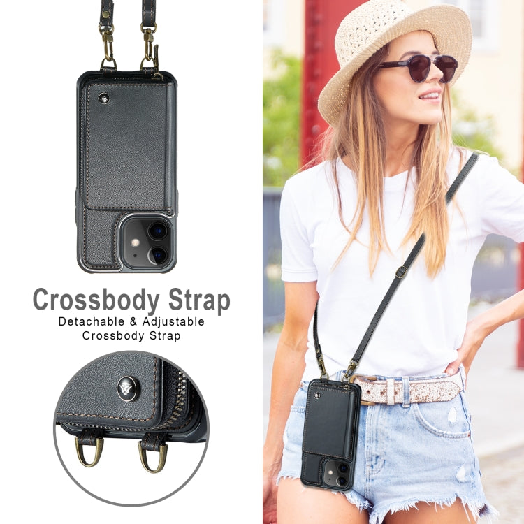 For iPhone 12 JEEHOOD C22 Series Zipper Wallet Leather Phone Case with Dual Lanyard(Black) - HoMEdemic™ 