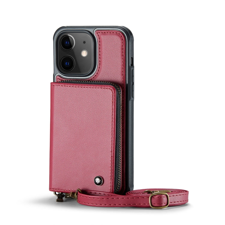 For iPhone 12 JEEHOOD C22 Series Zipper Wallet Leather Phone Case with Dual Lanyard(Red) - HoMEdemic™ 