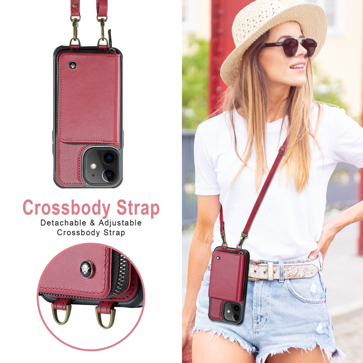 For iPhone 12 JEEHOOD C22 Series Zipper Wallet Leather Phone Case with Dual Lanyard(Red) - HoMEdemic™ 