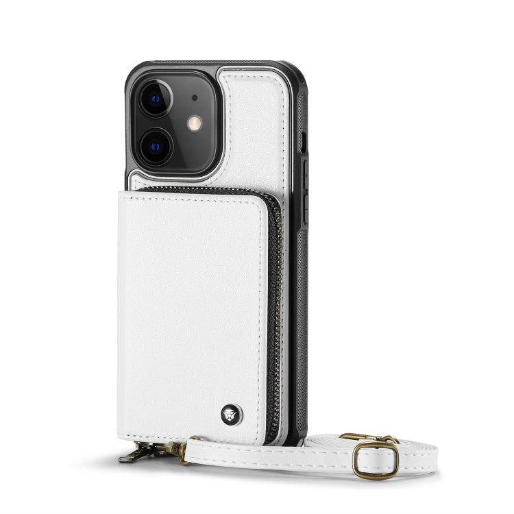 For iPhone 12 JEEHOOD C22 Series Zipper Wallet Leather Phone Case with Dual Lanyard(White) - HoMEdemic™ 