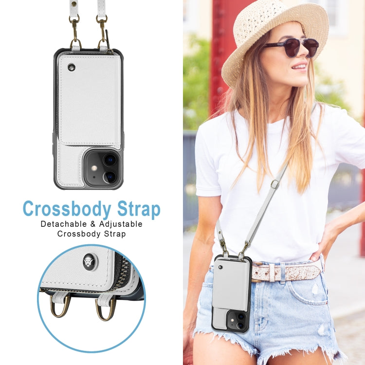 For iPhone 12 JEEHOOD C22 Series Zipper Wallet Leather Phone Case with Dual Lanyard(White) - HoMEdemic™ 