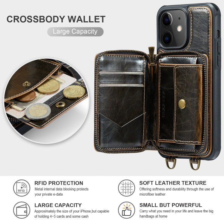 For iPhone 12 JEEHOOD C22 Series Zipper Wallet Leather Phone Case with Dual Lanyard(Coffee) - HoMEdemic™ 
