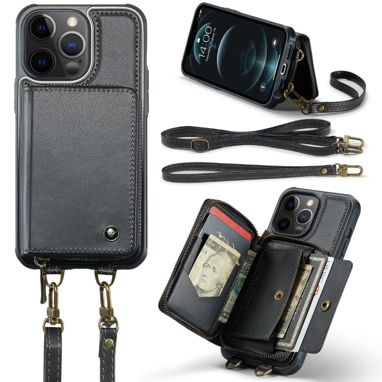 For iPhone 12 Pro Max JEEHOOD C22 Series Zipper Wallet Leather Phone Case with Dual Lanyard(Black) - HoMEdemic™ 