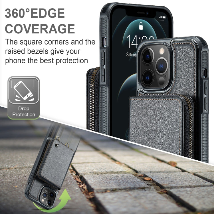 For iPhone 12 Pro Max JEEHOOD C22 Series Zipper Wallet Leather Phone Case with Dual Lanyard(Black) - HoMEdemic™ 