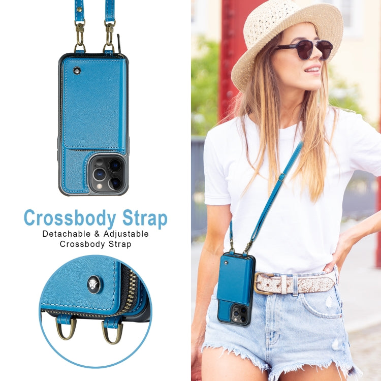 For iPhone 12 Pro Max JEEHOOD C22 Series Zipper Wallet Leather Phone Case with Dual Lanyard(Blue) - HoMEdemic™ 