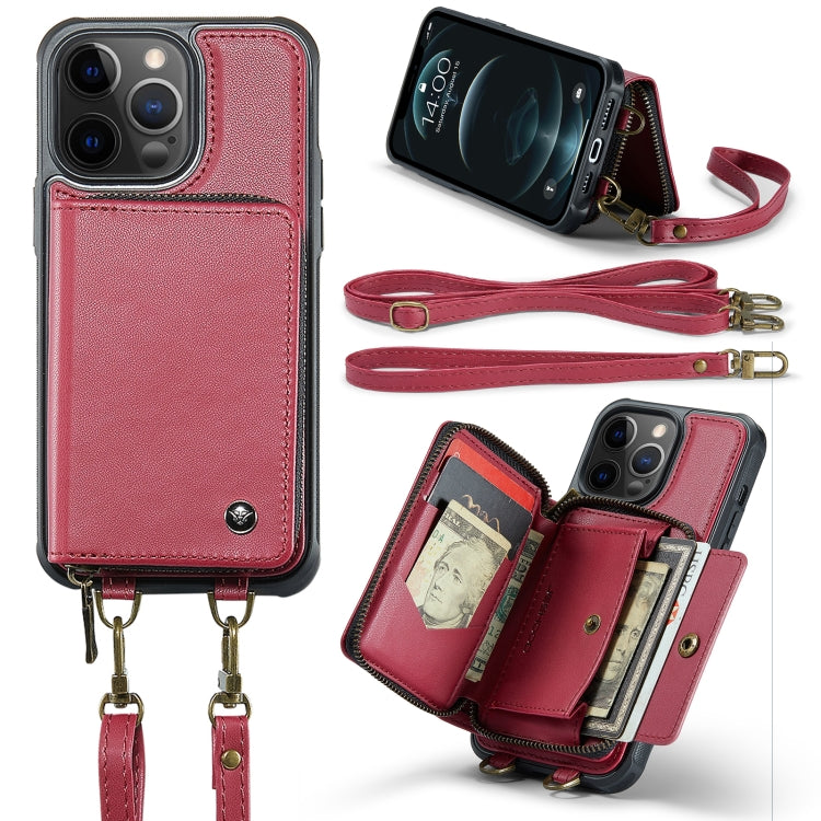 For iPhone 12 Pro Max JEEHOOD C22 Series Zipper Wallet Leather Phone Case with Dual Lanyard(Red) - HoMEdemic™ 
