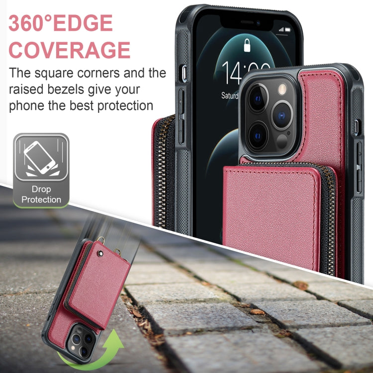 For iPhone 12 Pro Max JEEHOOD C22 Series Zipper Wallet Leather Phone Case with Dual Lanyard(Red) - HoMEdemic™ 