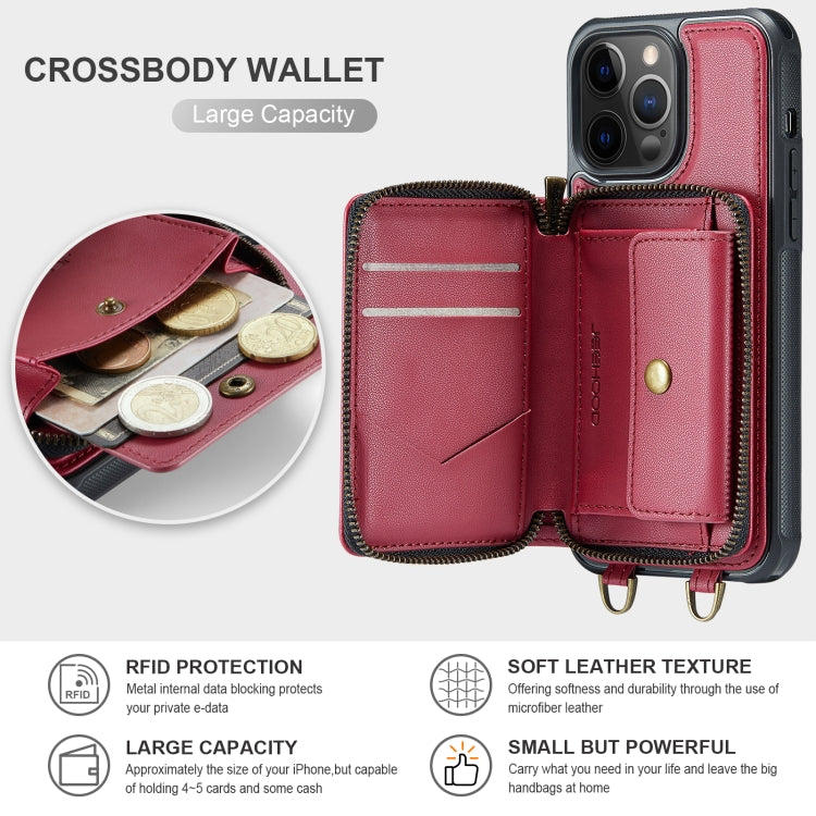 For iPhone 12 Pro Max JEEHOOD C22 Series Zipper Wallet Leather Phone Case with Dual Lanyard(Red) - HoMEdemic™ 