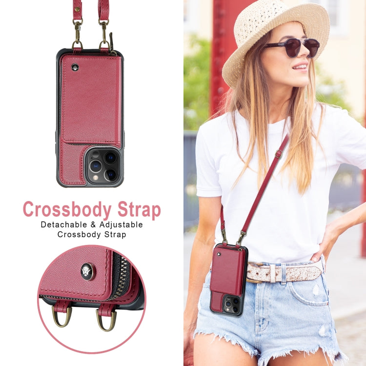 For iPhone 12 Pro Max JEEHOOD C22 Series Zipper Wallet Leather Phone Case with Dual Lanyard(Red) - HoMEdemic™ 