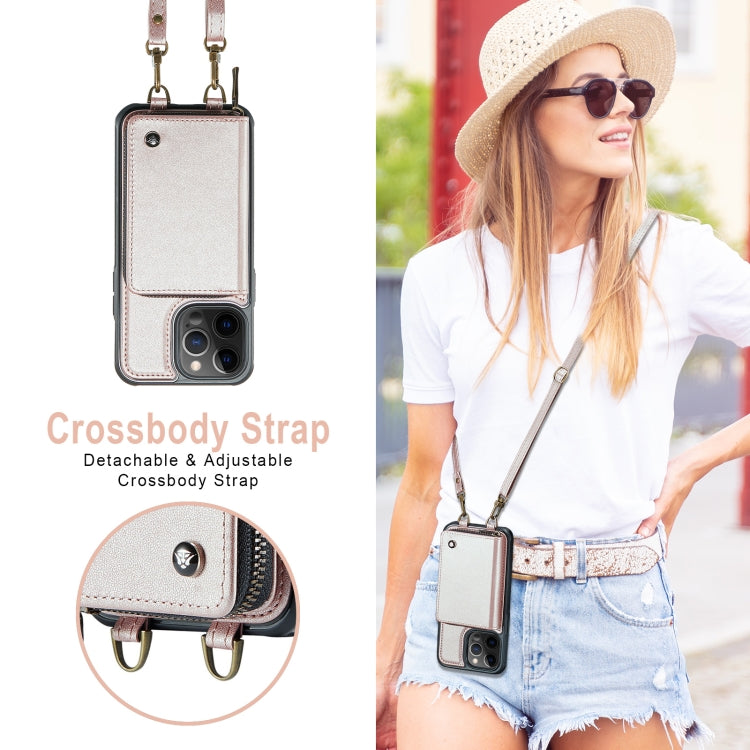 For iPhone 12 Pro Max JEEHOOD C22 Series Zipper Wallet Leather Phone Case with Dual Lanyard(Rose Gold) - HoMEdemic™ 