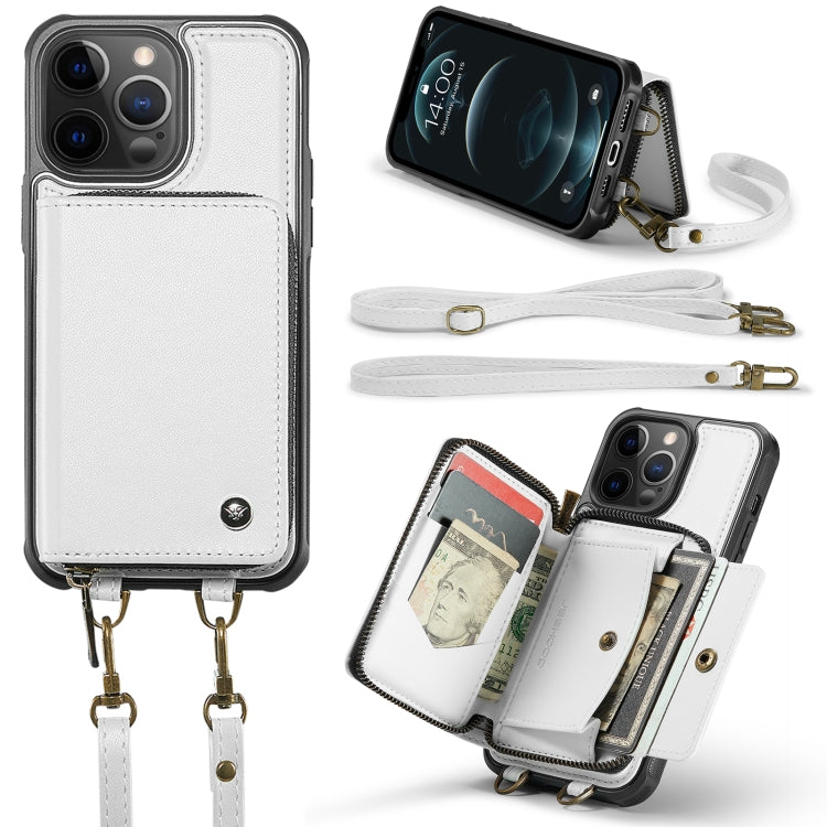 For iPhone 12 Pro Max JEEHOOD C22 Series Zipper Wallet Leather Phone Case with Dual Lanyard(White) - HoMEdemic™ 