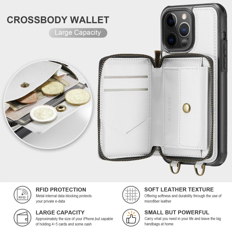 For iPhone 12 Pro Max JEEHOOD C22 Series Zipper Wallet Leather Phone Case with Dual Lanyard(White) - HoMEdemic™ 