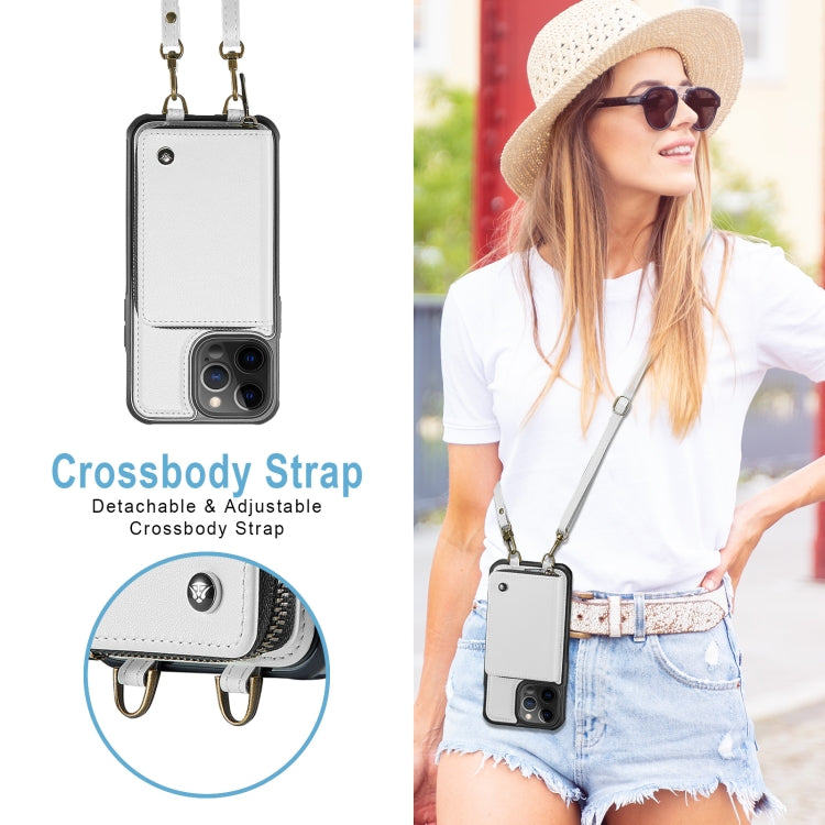 For iPhone 12 Pro Max JEEHOOD C22 Series Zipper Wallet Leather Phone Case with Dual Lanyard(White) - HoMEdemic™ 