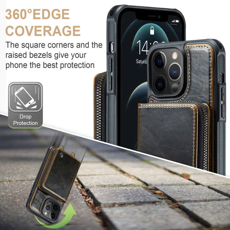 For iPhone 12 Pro Max JEEHOOD C22 Series Zipper Wallet Leather Phone Case with Dual Lanyard(Coffee) - HoMEdemic™ 