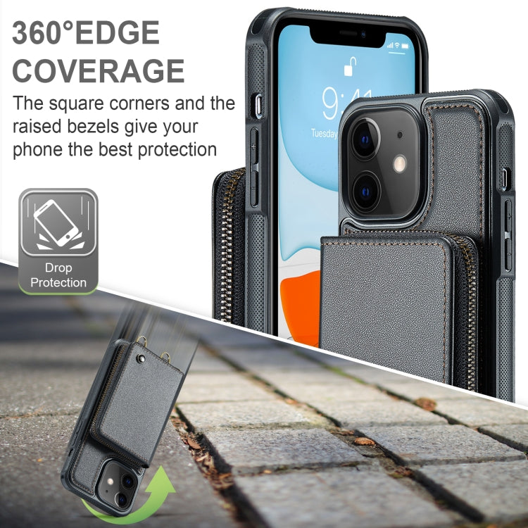 For iPhone 11 JEEHOOD C22 Series Zipper Wallet Leather Phone Case with Dual Lanyard(Black) - HoMEdemic™ 